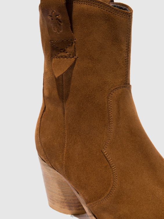 semišový koňak Fly London ženy kotníkové boty na zip alba825 2HX4R187