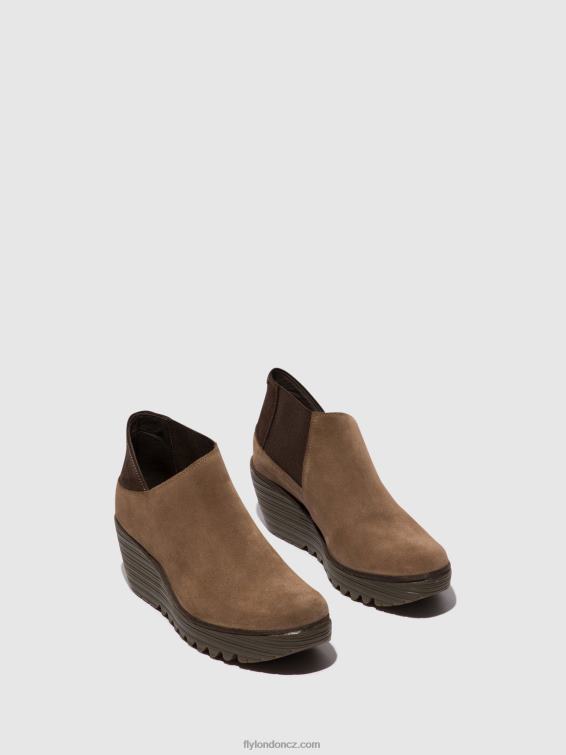 taupe/expresso Fly London ženy kotníkové boty na zip yego400 2HX4R28