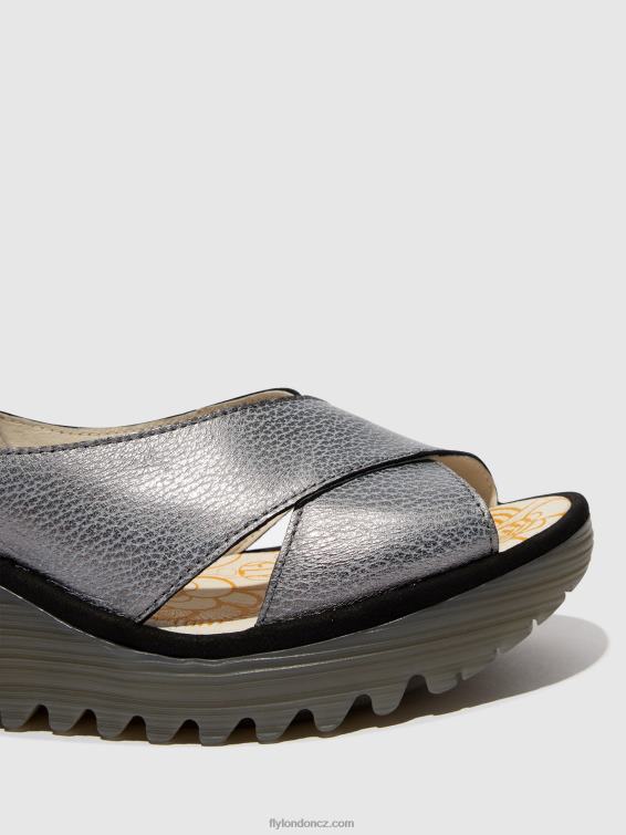 šedá/černá Fly London ženy crossover sandály yoma307 2HX4R560