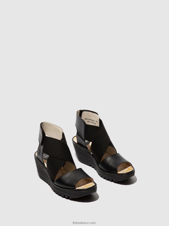 Černá Fly London ženy crossover sandály yuba385 2HX4R561
