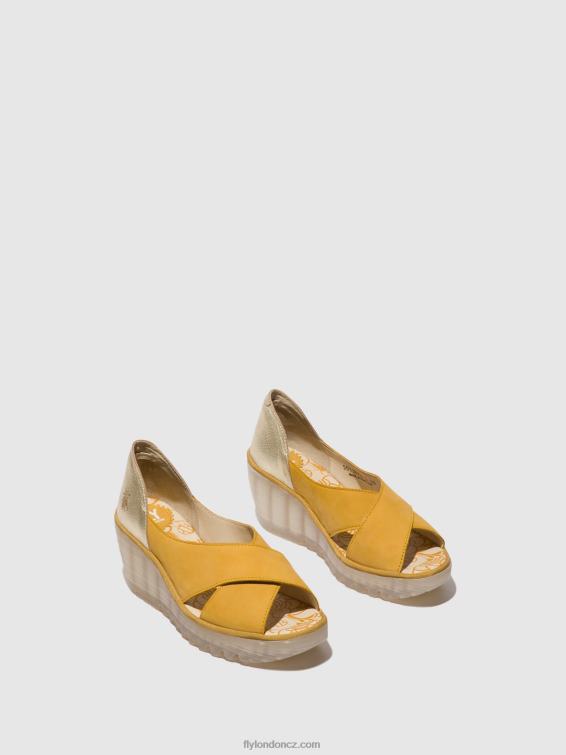 čmelák/zlato Fly London ženy crossover sandály yoma307 2HX4R490