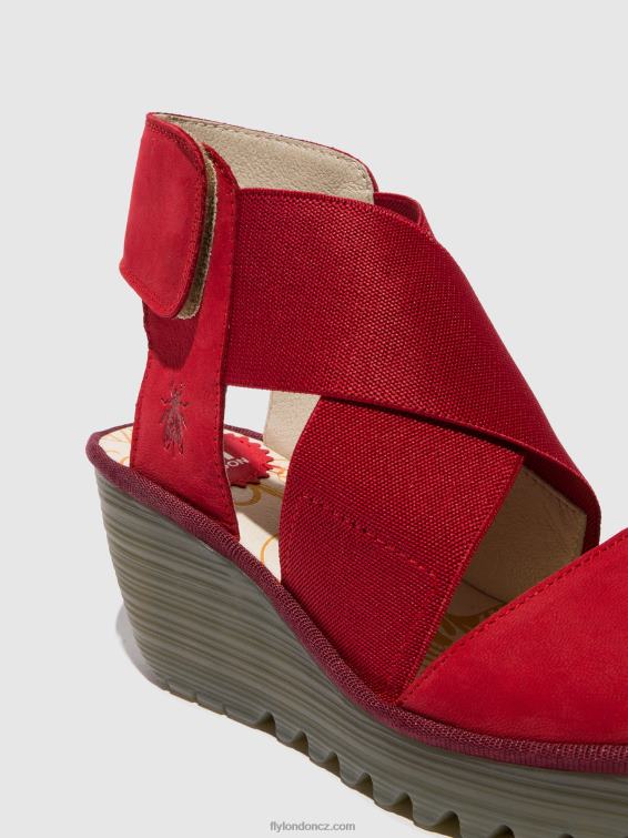 rtěnka červená Fly London ženy crossover sandály yuba385 2HX4R486