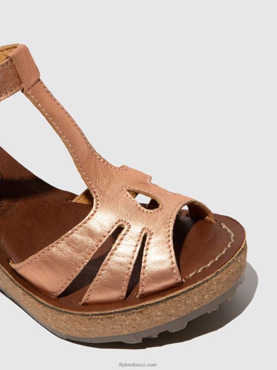 zlatá tvářenka zlatá Fly London ženy sandály s t-páskem 2HX4R523