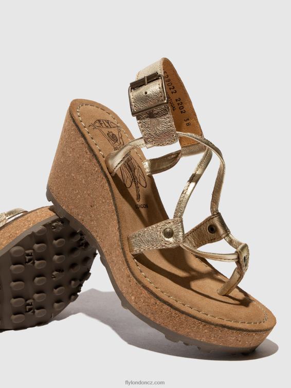 zlato Fly London ženy sandály s t-páskem bože 2HX4R521